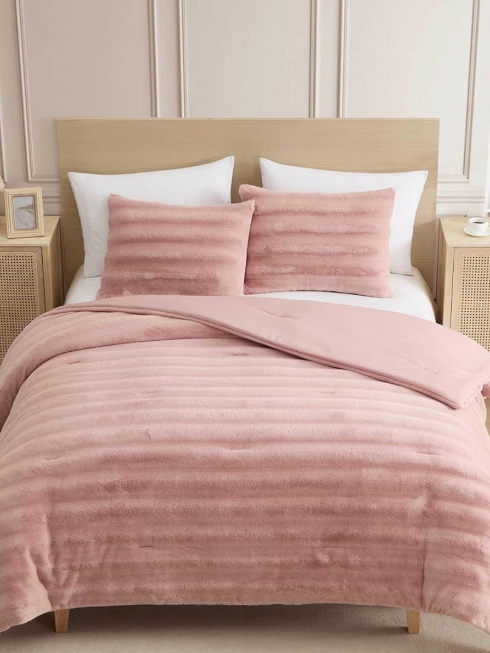 Laura Ashley Ribbed Plush Comforter Set in Dusty Pink